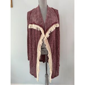 Arizona Jeans Cozy Boho Burgundy Red Fringe Open-Front Cardigan Size Girls XL 16